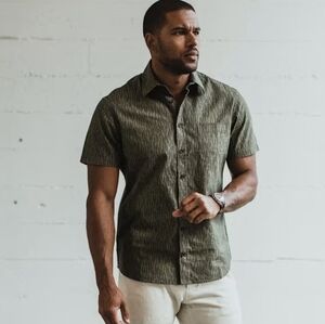 Taylor Stitch Shirt, Sz 46 XXL, Olive Green, Short Sleeves, Organic Cotton New!